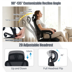 Ergonomic Office Computer Mesh Chair with High Back and Adaptive Lumbar Support-Black