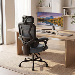 Ergonomic Office Computer Mesh Chair with High Back and Adaptive Lumbar Support-Grey