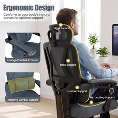 Ergonomic Office Computer Mesh Chair with High Back and Adaptive Lumbar Support-Grey