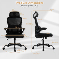 Ergonomic Office High Back Mesh with Lumber Support Adjustable Headrest-Black