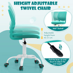 The kids chair showing the height adjustment lever and the swivel motion with arrows for movement