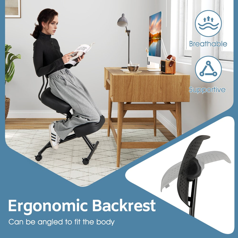 Close-up of the ergonomic backrest on the posture correction stool