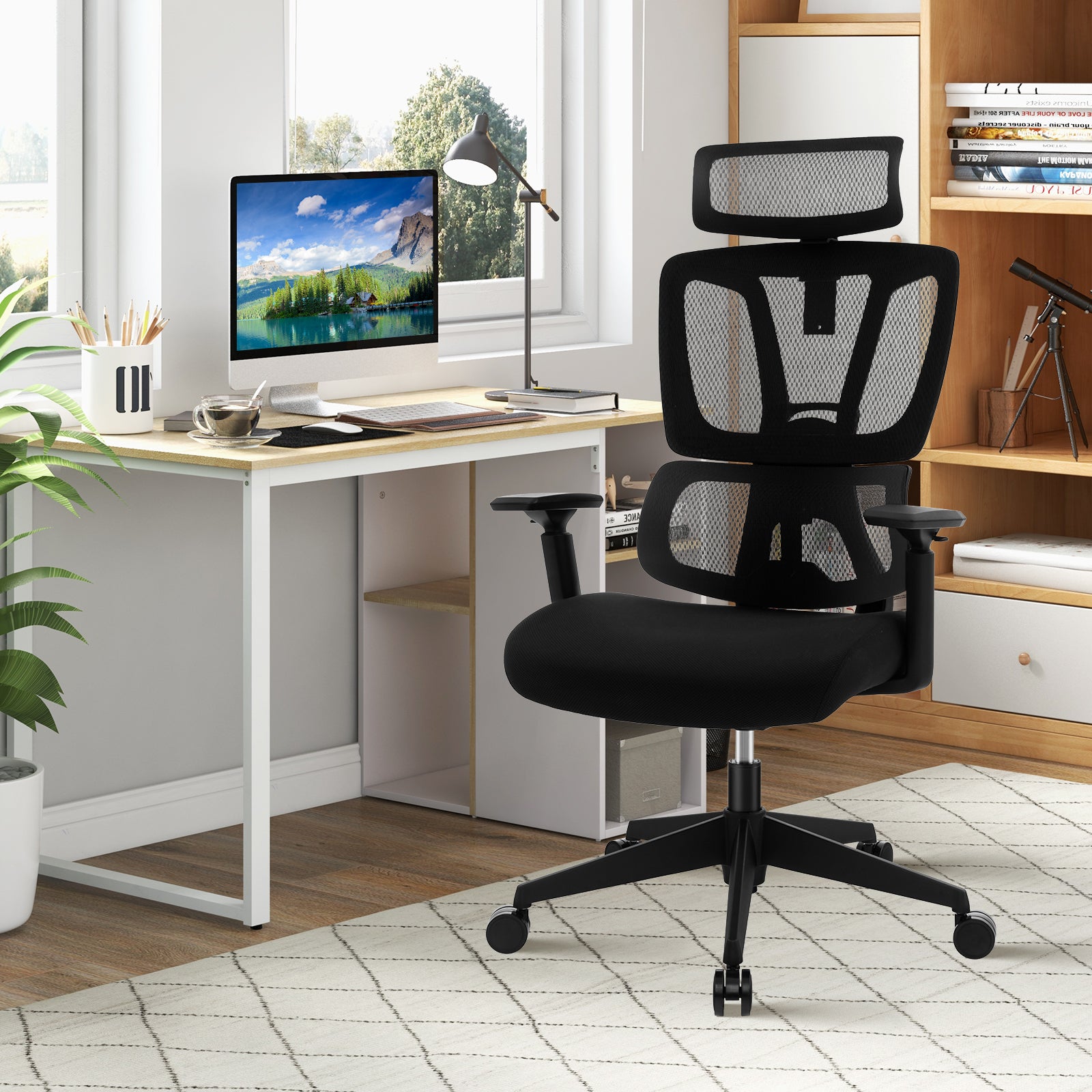 Ergonomic Mesh Office Chair with N Type Lumbar Support-Black