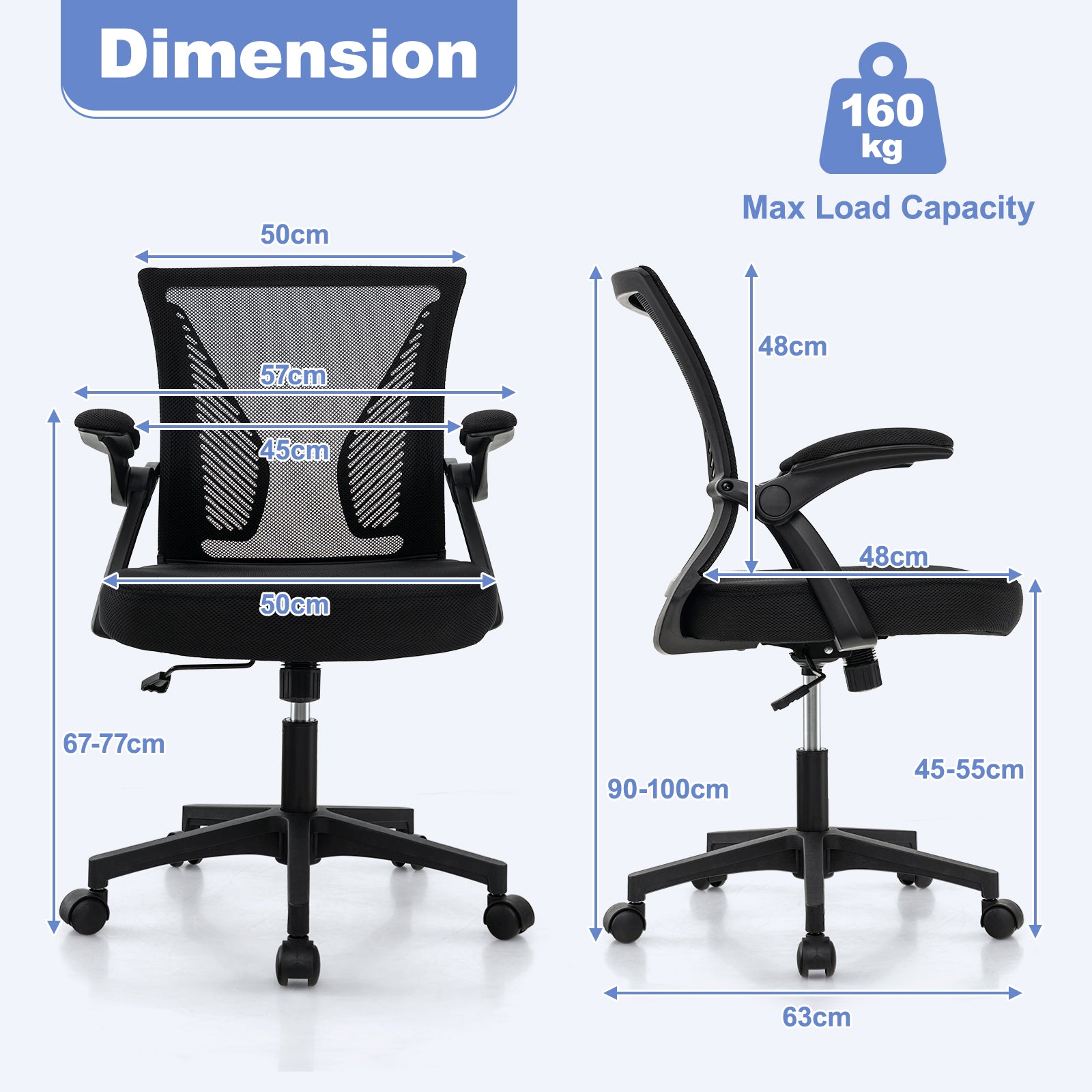 Ergonomic Office Chair Adjustable Swivel Task Chair with Flip-Up Armrests-Black
