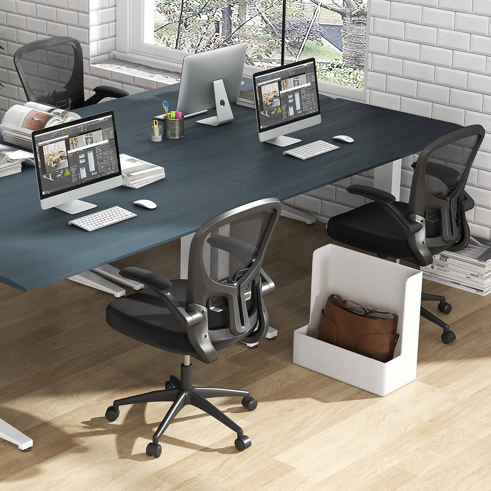 Ergonomic Office Chair Adjustable Swivel Mesh Task Chair with Flip-Up Armrests-Black