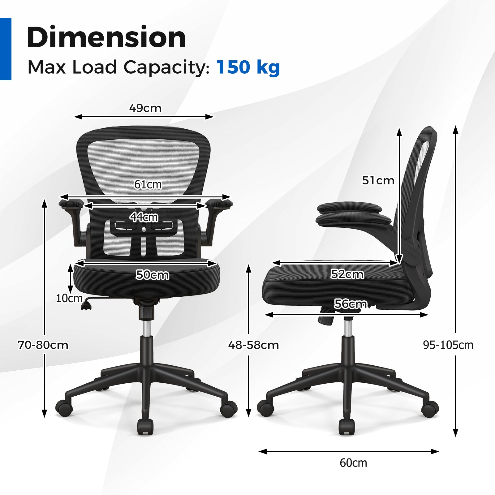 Ergonomic Office Chair Adjustable Swivel Mesh Task Chair with Flip-Up Armrests-Black