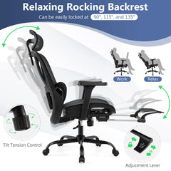 Ergonomic Office Chair Swivel Computer Desk Chair with Rotating Headrest-Black