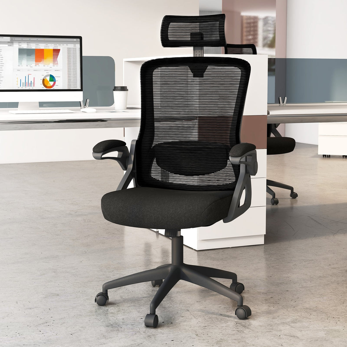 Ergonomic Office Chair with Adjustable Lumbar Support for Home Office-Black