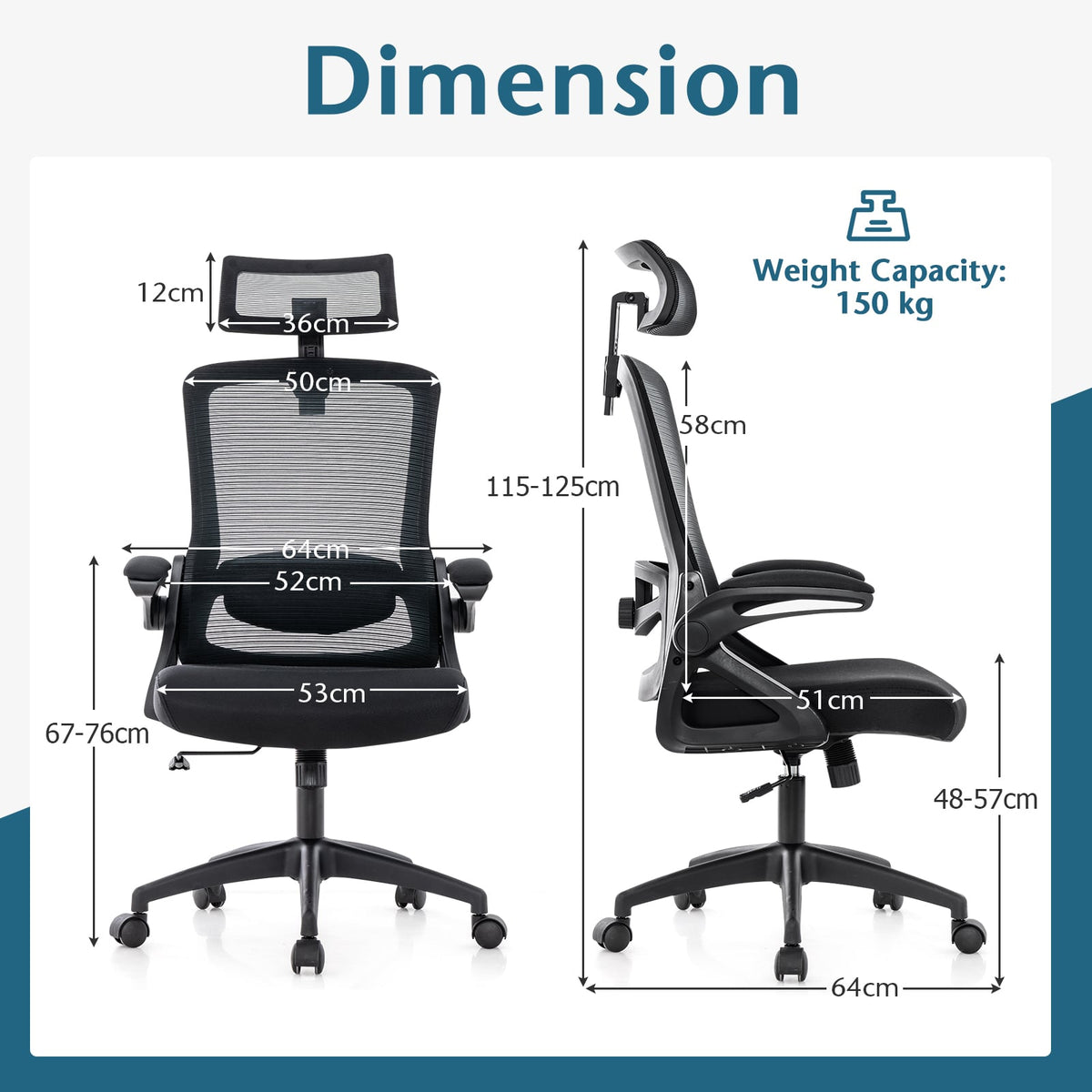Ergonomic Office Chair with Adjustable Lumbar Support for Home Office-Black