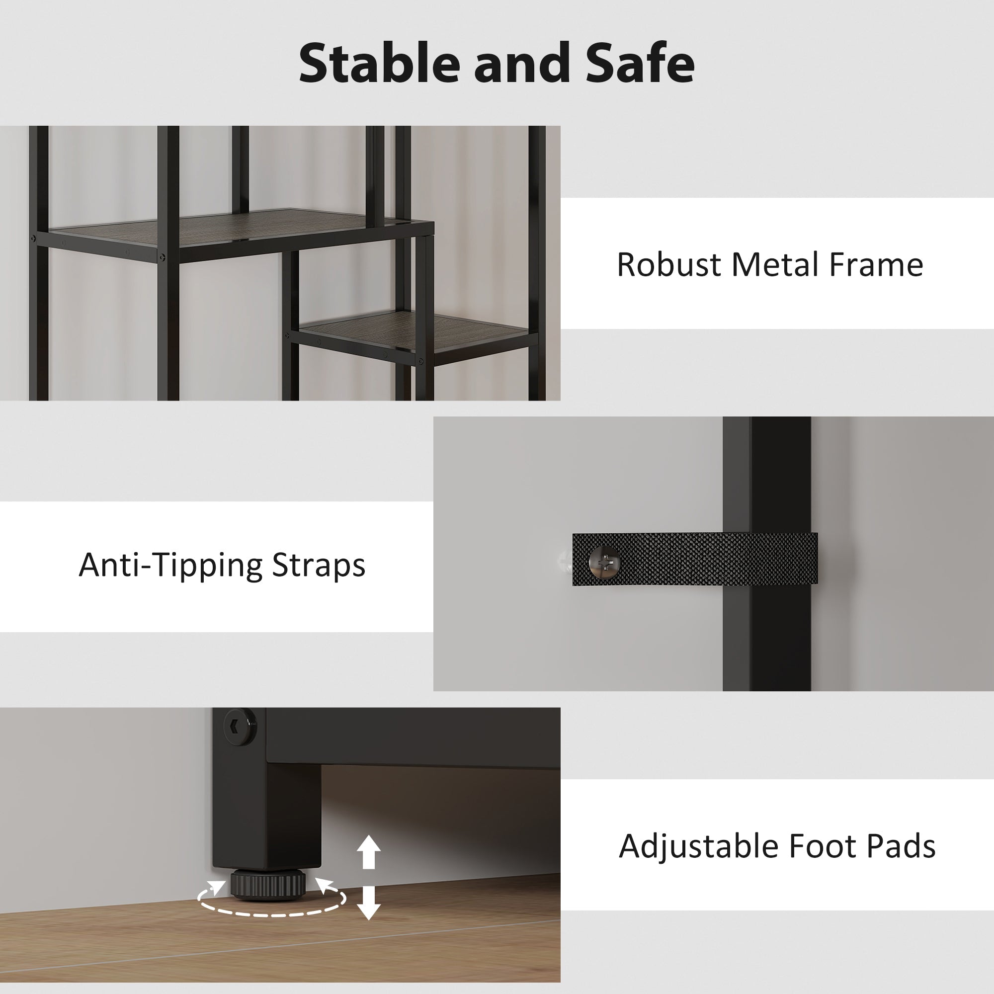 HOMCOM Seven-Tier Geometric Bookcase - Grey/Black