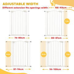 PawHut Pressure Fit Dog Stair Gate No Drilling Safety Gate Auto Close for Doorways, Hallways, 74-100cm Adjustable, 94cm Tall, White