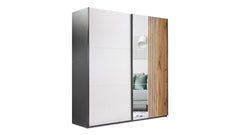 Black/Cashmere/Oak Wotan Mirrored Sliding Door Wardrobe 200cm – KINGSLEY