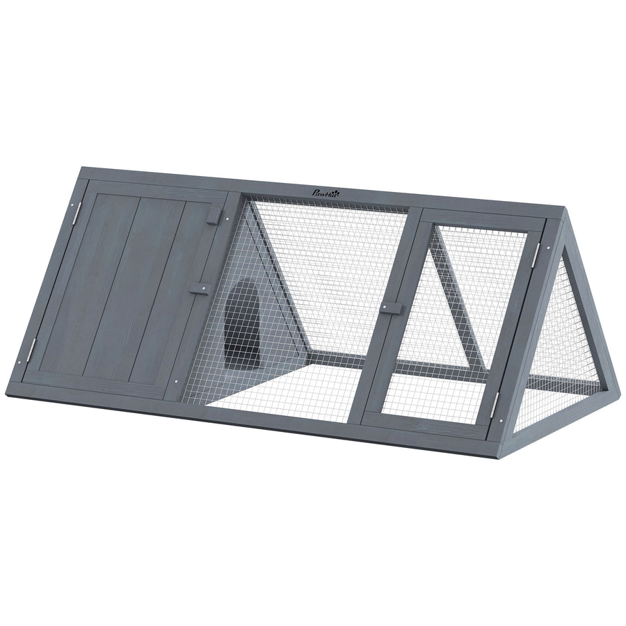 PawHut Rabbit Hutch, Wooden Guinea Pig Hutch with Run and Doors, Outdoor Triangle Bunny House for Rabbits,Duck and Chicken