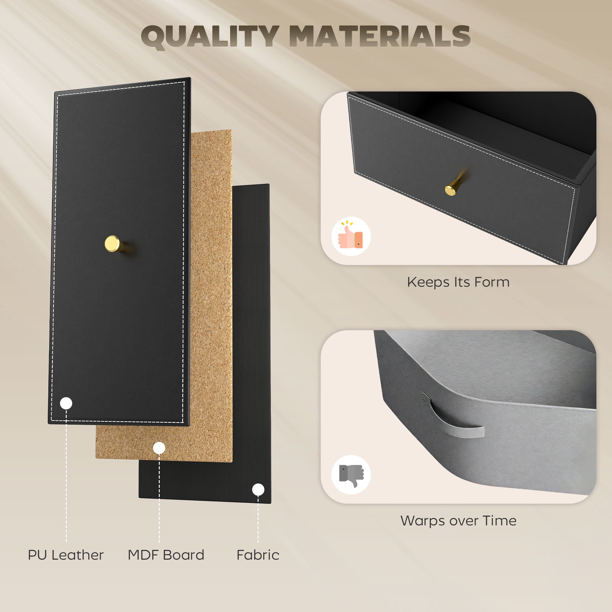 HOMCOM Faux Leather Front Chest of Drawers - Black