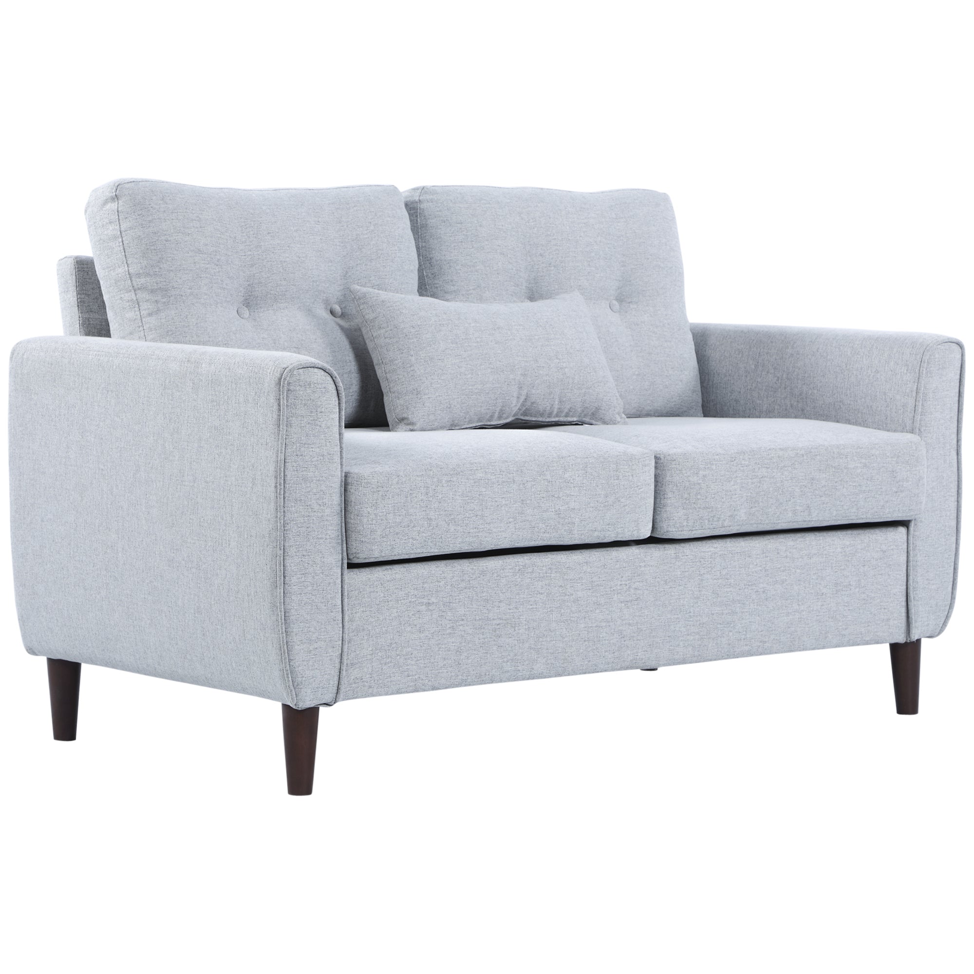 HOMCOM 2 Seater Sofa with Spring Cushion, Fabric Sofa with Wooden Legs, Modern Love Seat for Living Room, 140cm Width Tufted Couch for Bedroom, Light Grey
