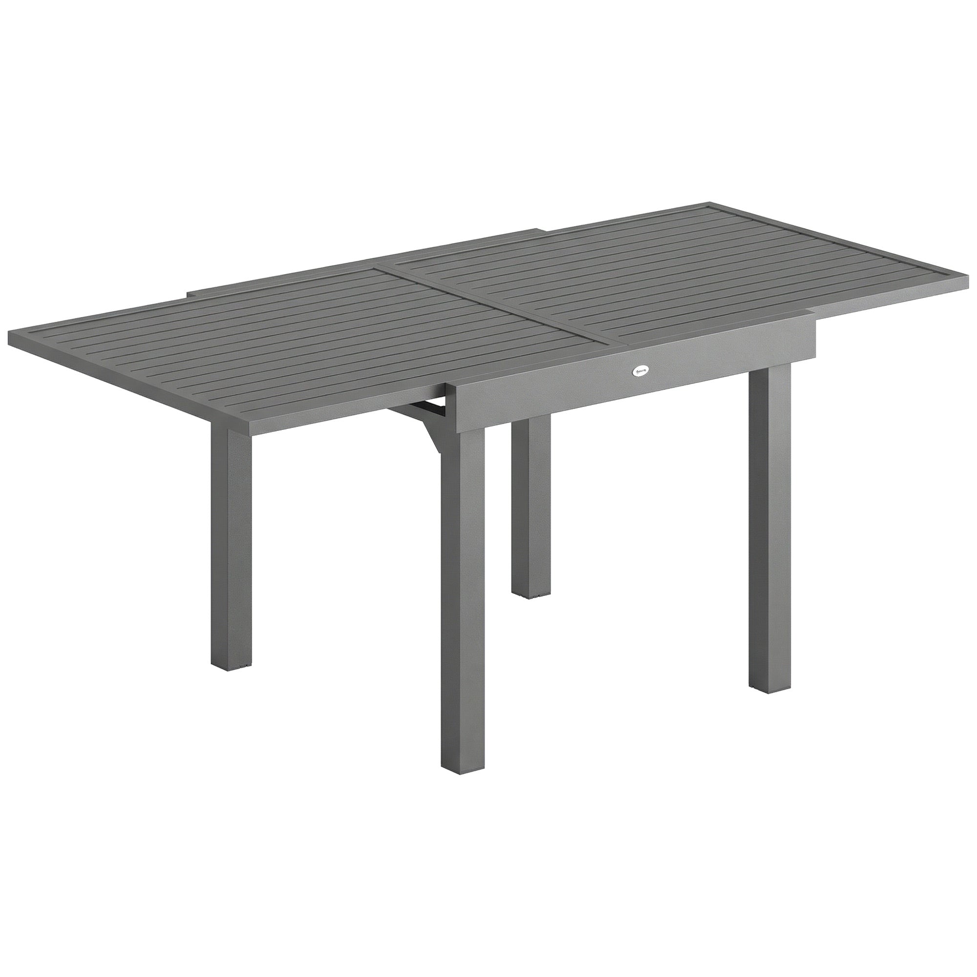 Outsunny Extending Garden Table for 4-8 People, Aluminium Outdoor Dining Table with Slatted Top, Dark Grey