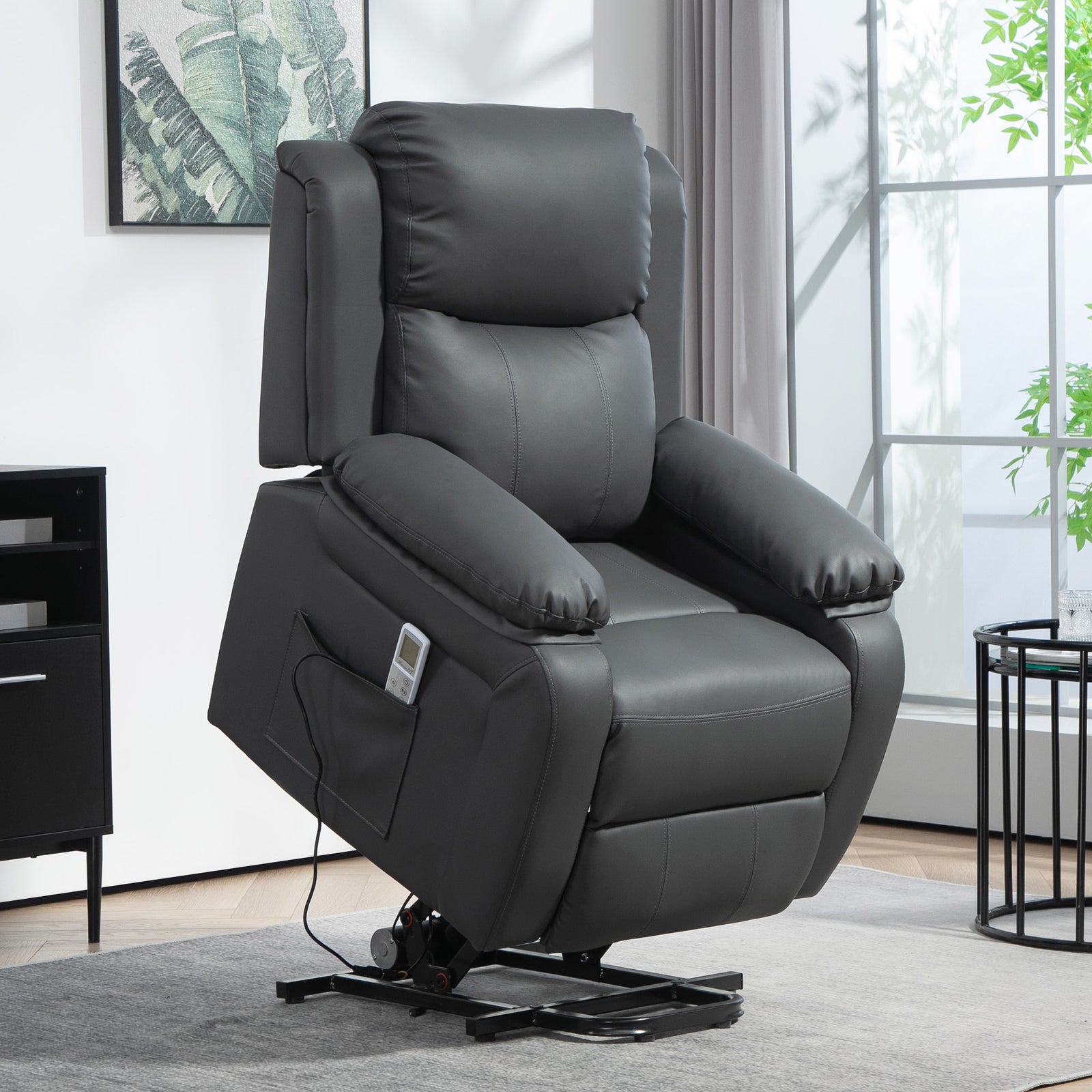 HOMCOM Riser and Recliner Chair with Vibration Massage, PU Leather Power Lift Chair for Elderly, Dark Grey
