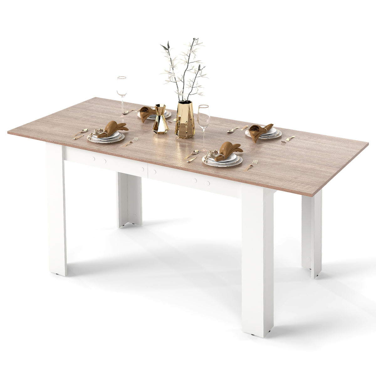 Extendable Dining Table with Adjustable Tabletop-White