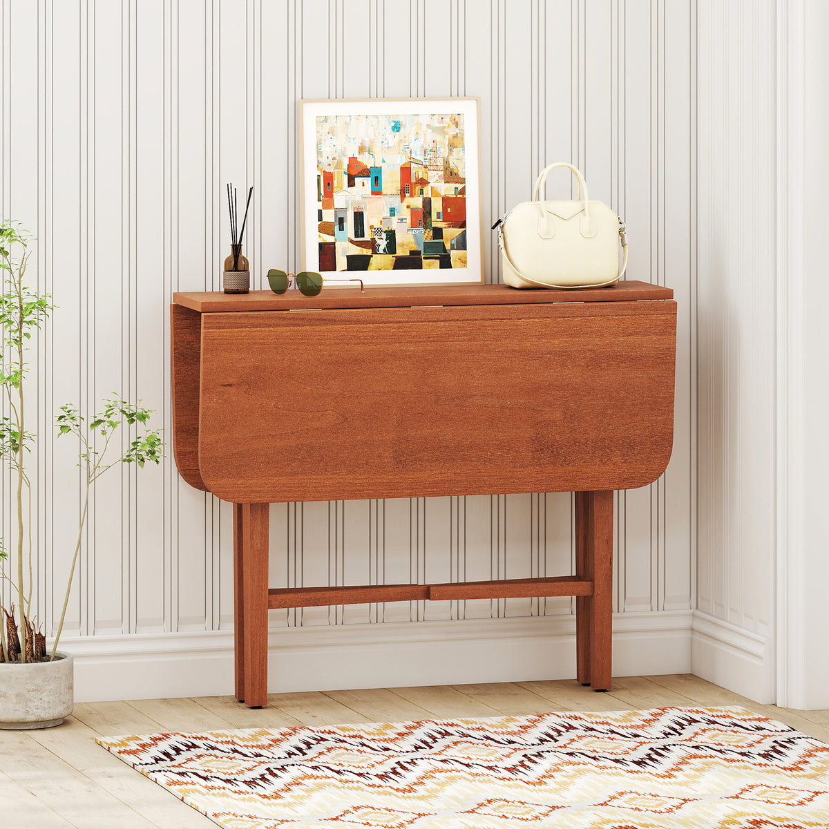 Extendable Dining Table Drop Leaf Kitchen Table for Small Spaces with X-shaped Frame-Walnut