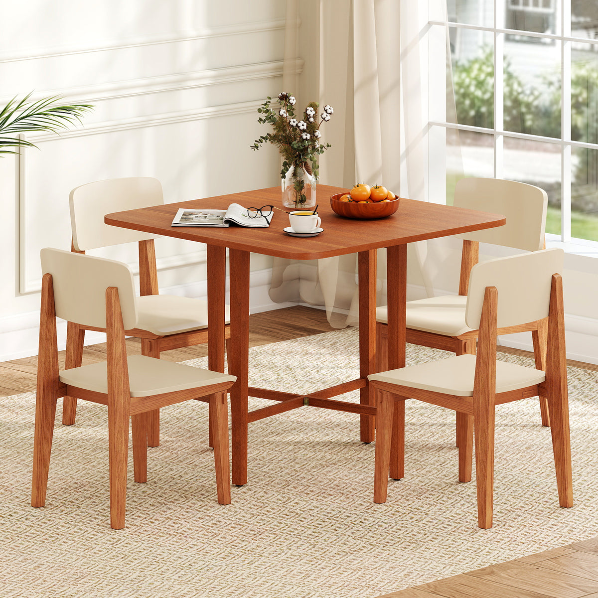 Extendable Dining Table Drop Leaf Kitchen Table for Small Spaces with X-shaped Frame-Walnut