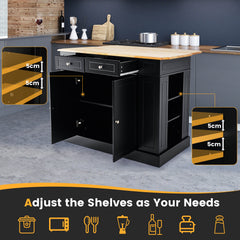 Drop-Leaf Kitchen Island with Extendable Worktop and Adjustable Shelves-Black