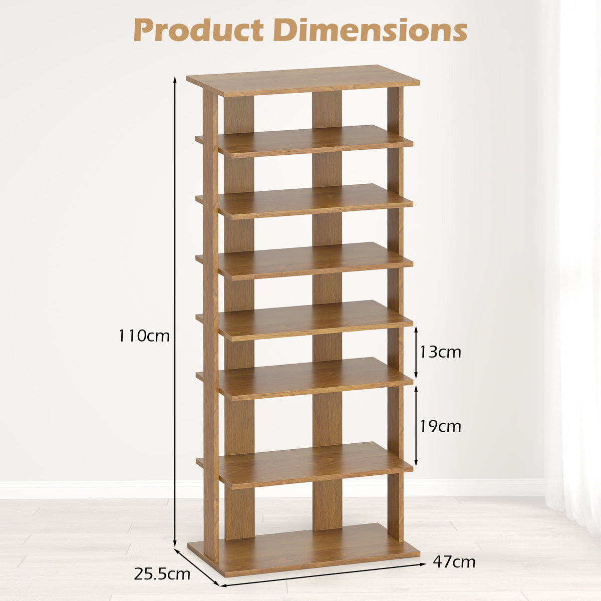 Extra Wide Wooden Vertical Shoe Rack with 7 Shelves-Natural