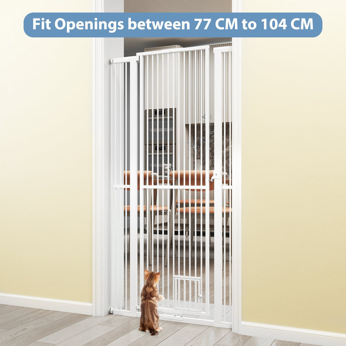 171 cm Extra Tall Pet Gate Heavy-Duty Metal Cat Gate with Wide Opening-White