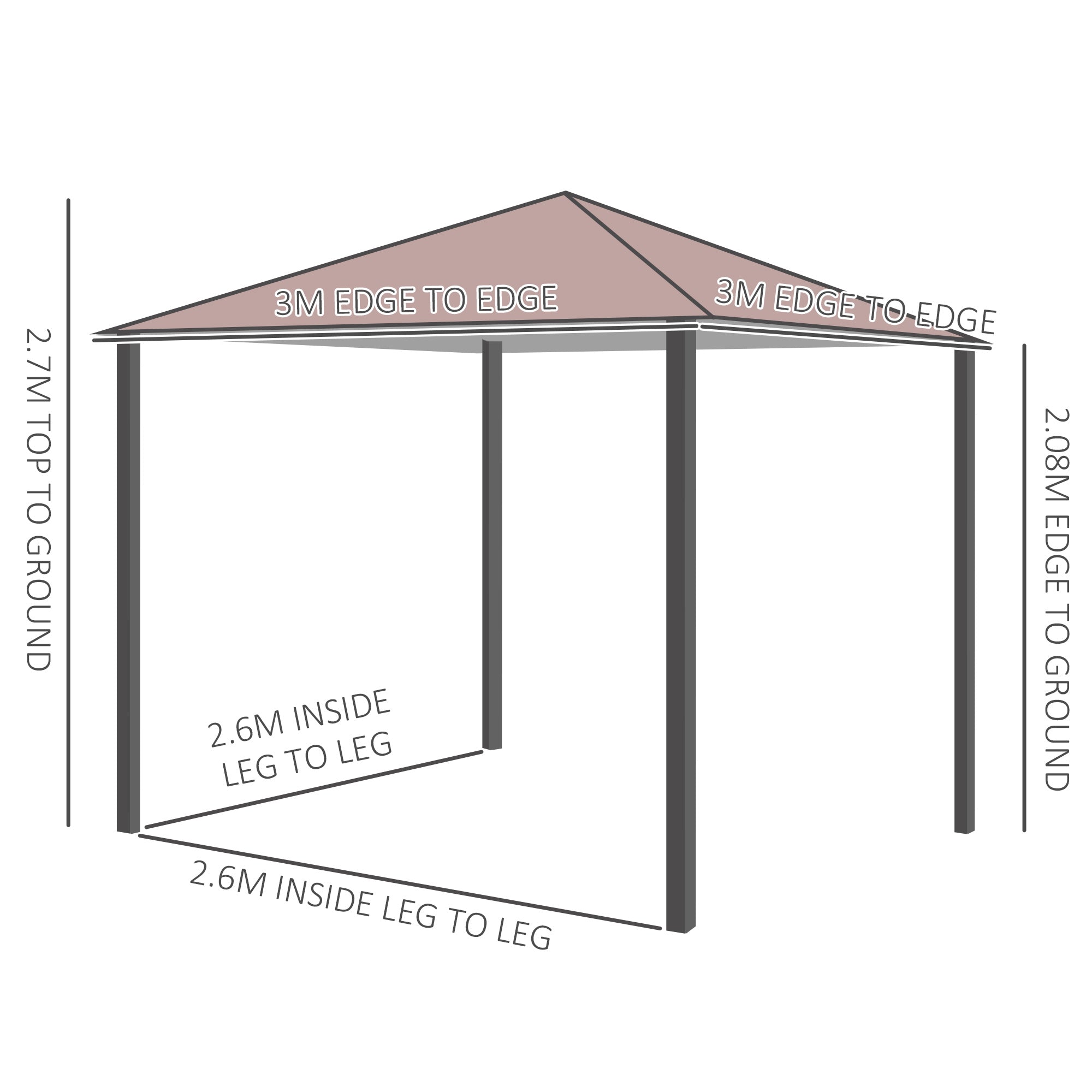 Outsunny√Ç 3√Ç x√Ç 3(m) Garden Gazebo, Outdoor Gazebo Canopy Shelter with Curtains and Steel Frame for Lawn, Yard and Deck, Coffee