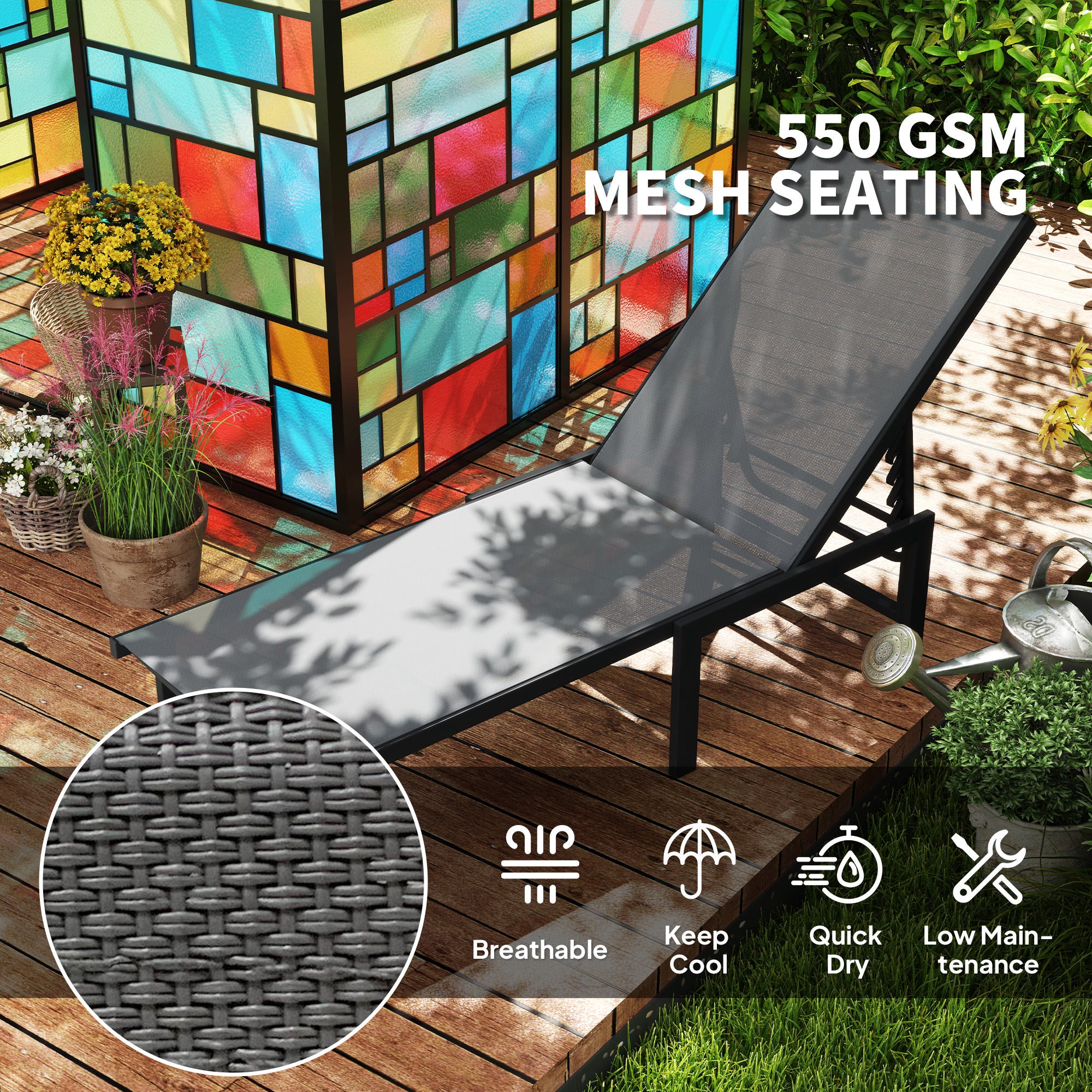 Outsunny Reclining Sun Lounger - Grey