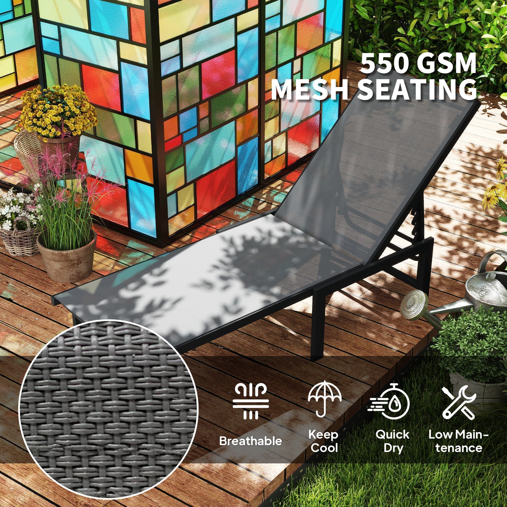 Outsunny Reclining Sun Lounger - Grey