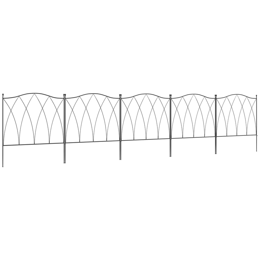 Outsunny Set of Five 61.5cm Decorative Metal Fence Panels - Black