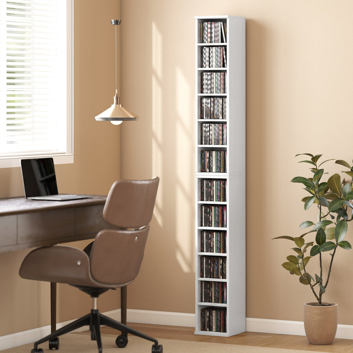 HOMCOM Set of 2 CD Media Display Shelf Unit Tower Rack with Adjustable Shelves, White