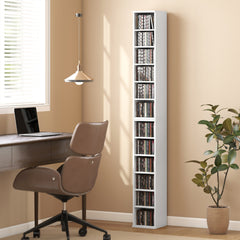 HOMCOM Set of 2 CD Media Display Shelf Unit Tower Rack with Adjustable Shelves, White