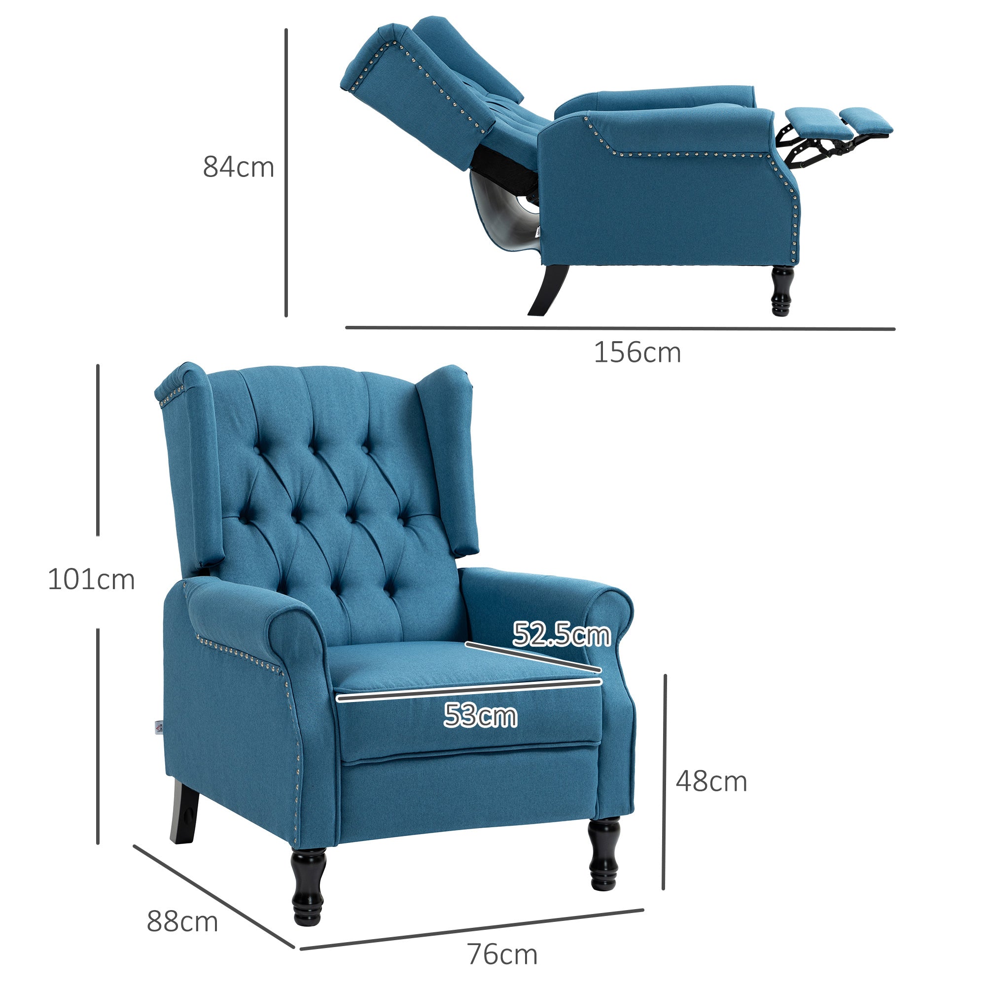 HOMCOM 150√Ç¬∞ Reclining Vintage Armchair, with footrest - Blue