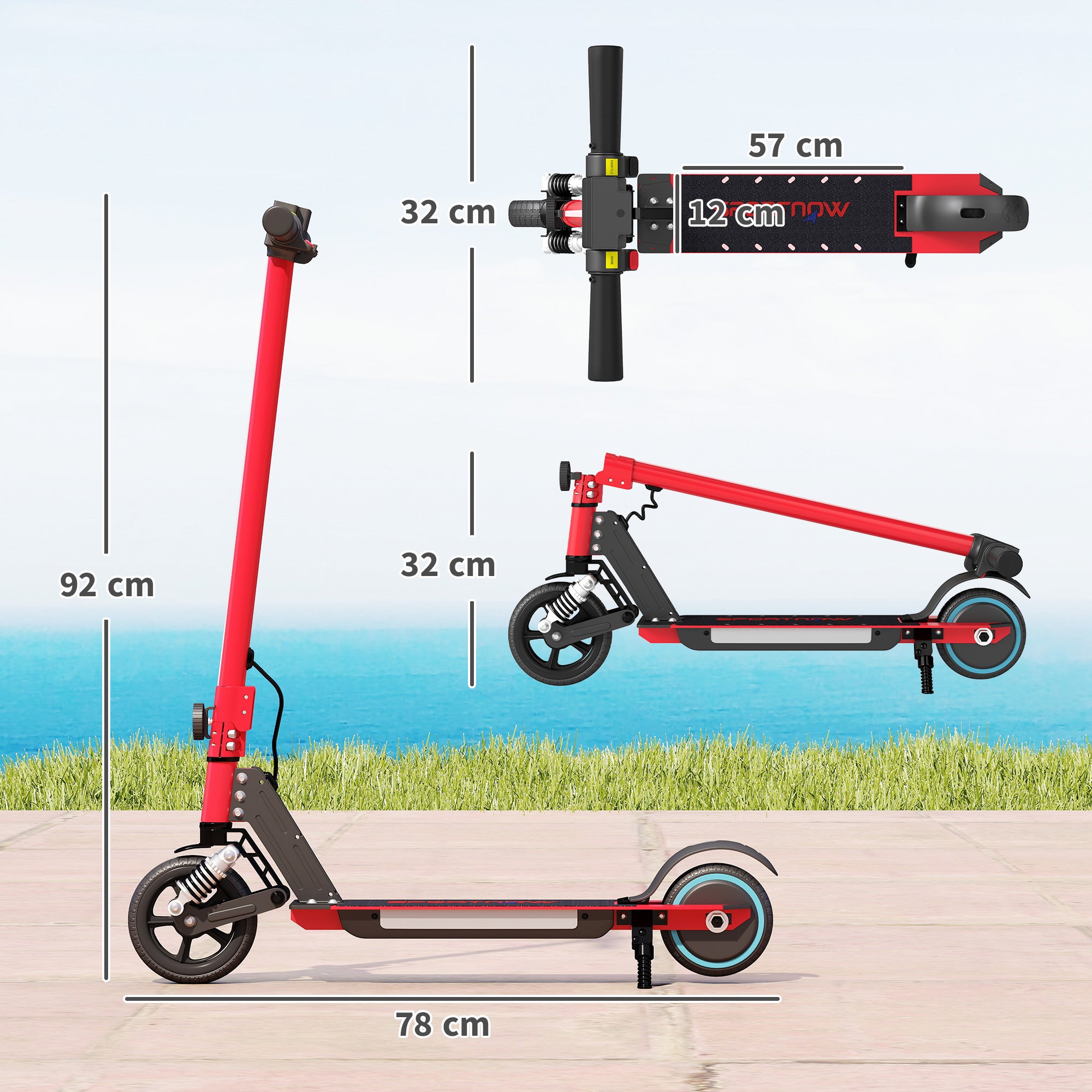SPORTNOW Folding Electric Scooter for Kids, with Dual Brakes, Front Suspension, LED Colourful Lights, Red
