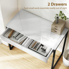 HOMCOM High Gloss Work Table, with Drawers - White