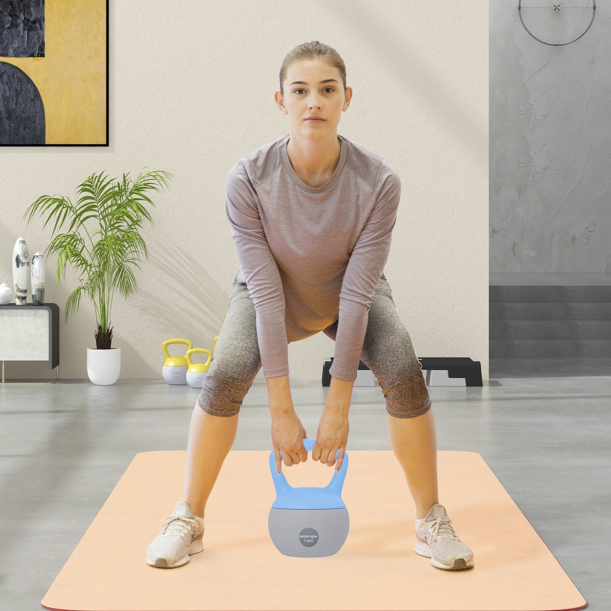 SPORTNOW 12KG Soft Kettlebell, Kettlebell with Non-Slip Handle for Home Gym, Weight Lifting, Strength Training, Light Blue/Grey
