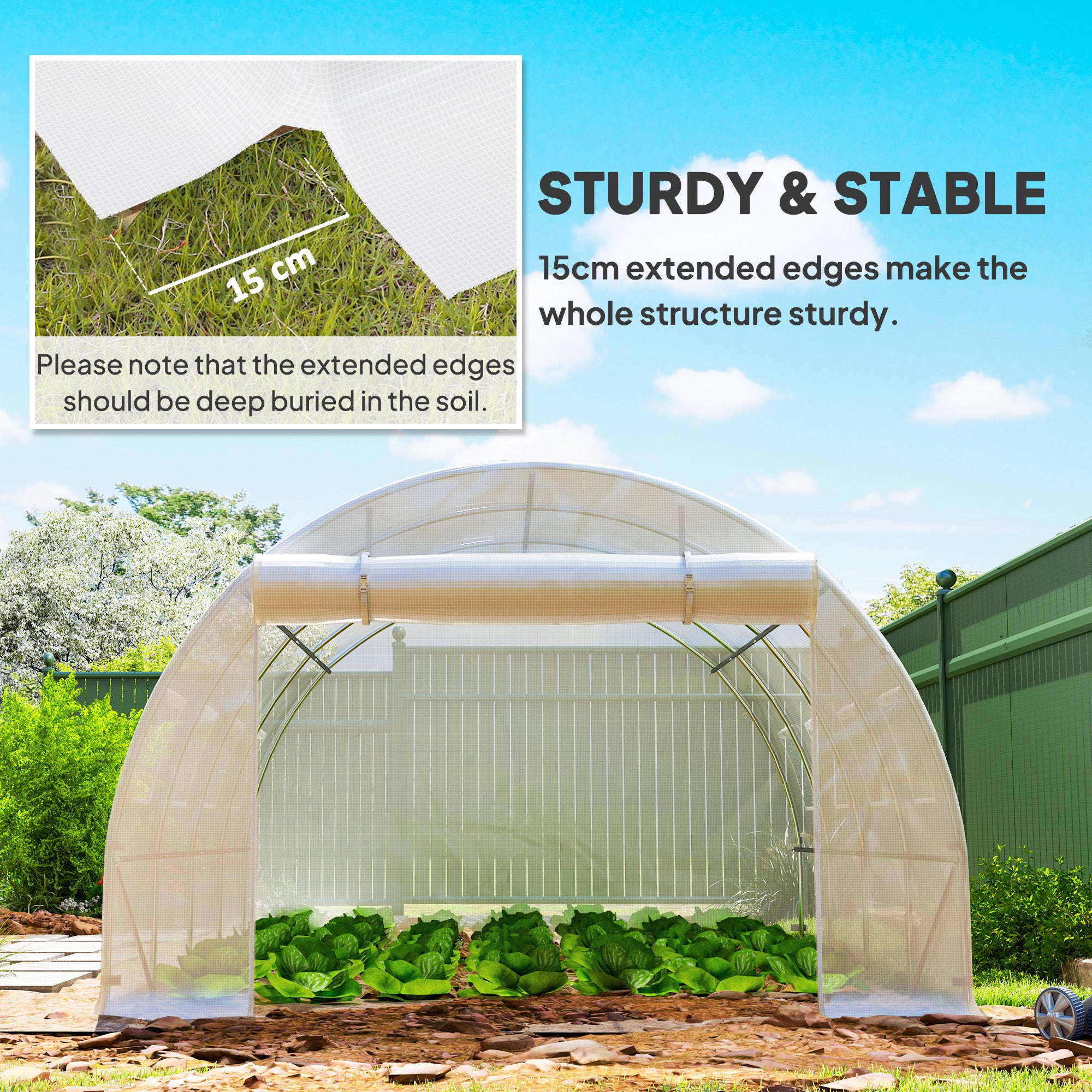 Outsunny 4 x 3 x 2m Greenhouse Replacement Cover ONLY Winter Garden Plant PE Cover for Tunnel Walk-in Greenhouse with Roll-up Windows Door Outdoor, White