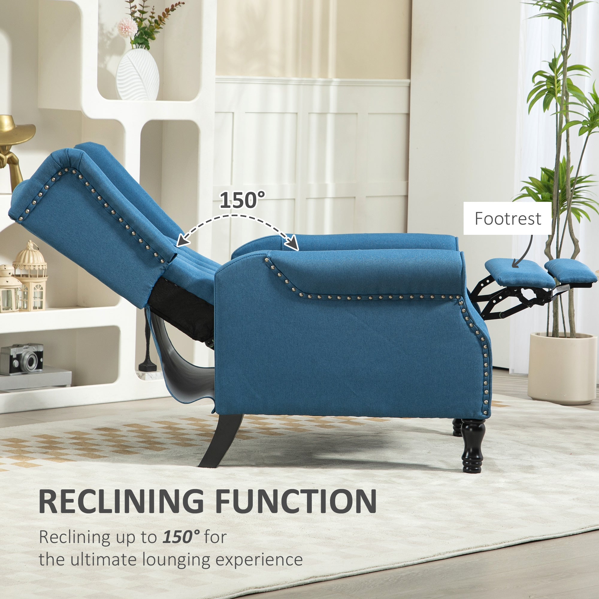 HOMCOM 150√Ç¬∞ Reclining Vintage Armchair, with footrest - Blue