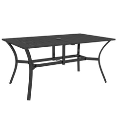 Outsunny Garden Dining Table with Parasol Hole, Patio Table with Steel Frame and Slat Tabletop, Black