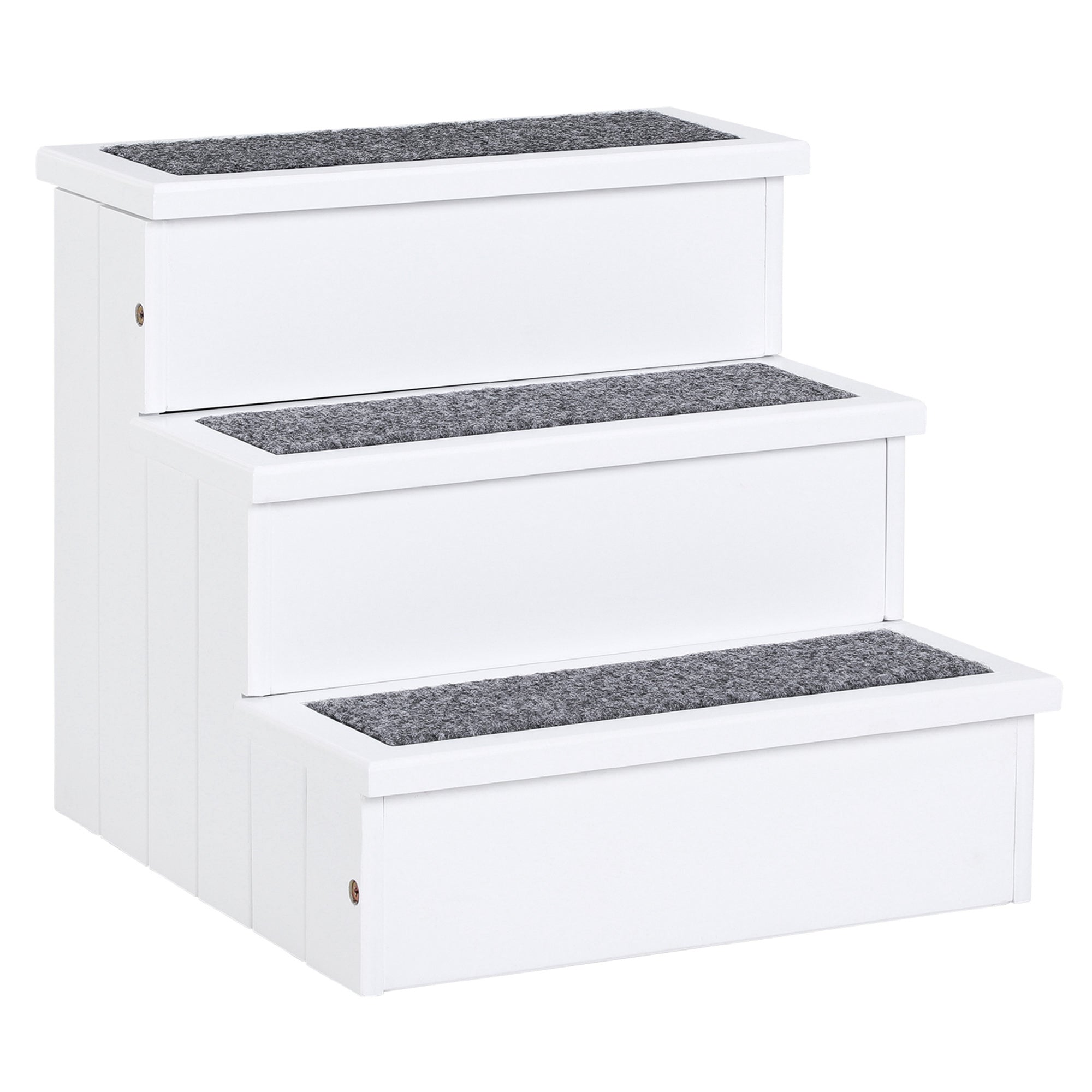 PawHut 3 Step Wooden Dog Steps Pet Stairs for Dogs, Cat Ladder for Bed Couch with Storage White