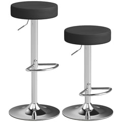 HOMCOM Bar Stools Set of 2, Modern PU Leather Swivel Barstools, Height Adjustable Breakfast Bar Chairs with Footrest, Black