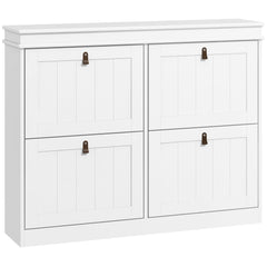 HOMCOM Slim Shoe Cabinet, Shoe Cabinet with 4 Drop-Down Drawers, 105W x 24D x 82.5H cm,  White