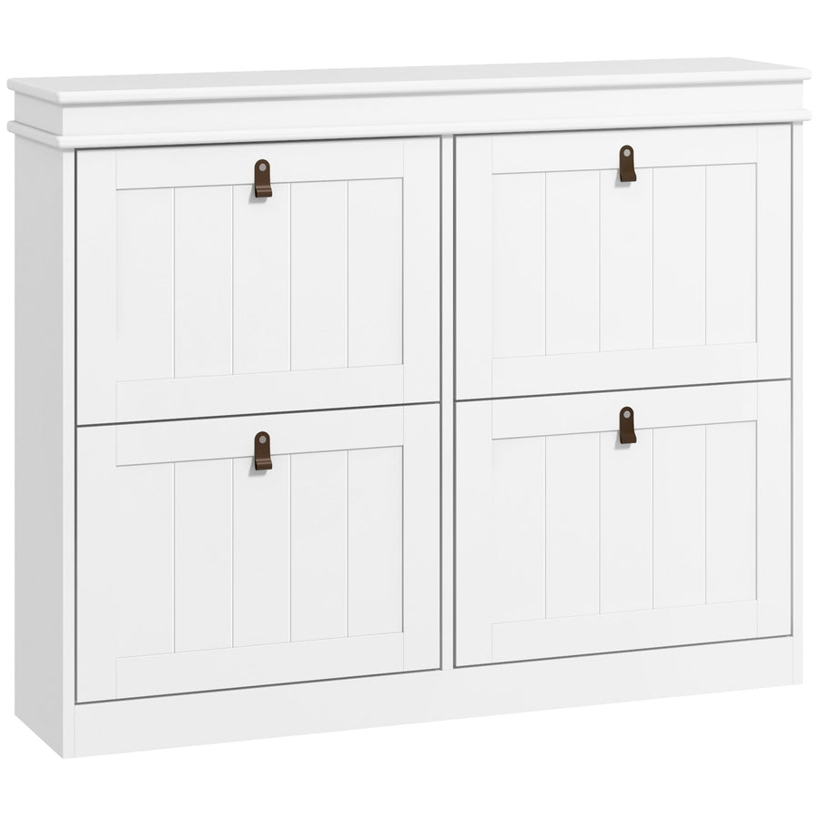 HOMCOM Slim Shoe Cabinet, Shoe Cabinet with 4 Drop-Down Drawers, 105W x 24D x 82.5H cm,  White