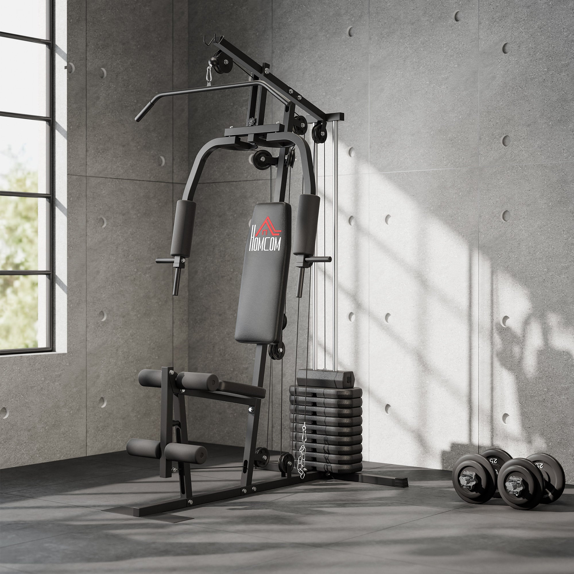 HOMCOM Multifunction Home Gym Machine, with 45kg Weight Stacks, for Strength Training