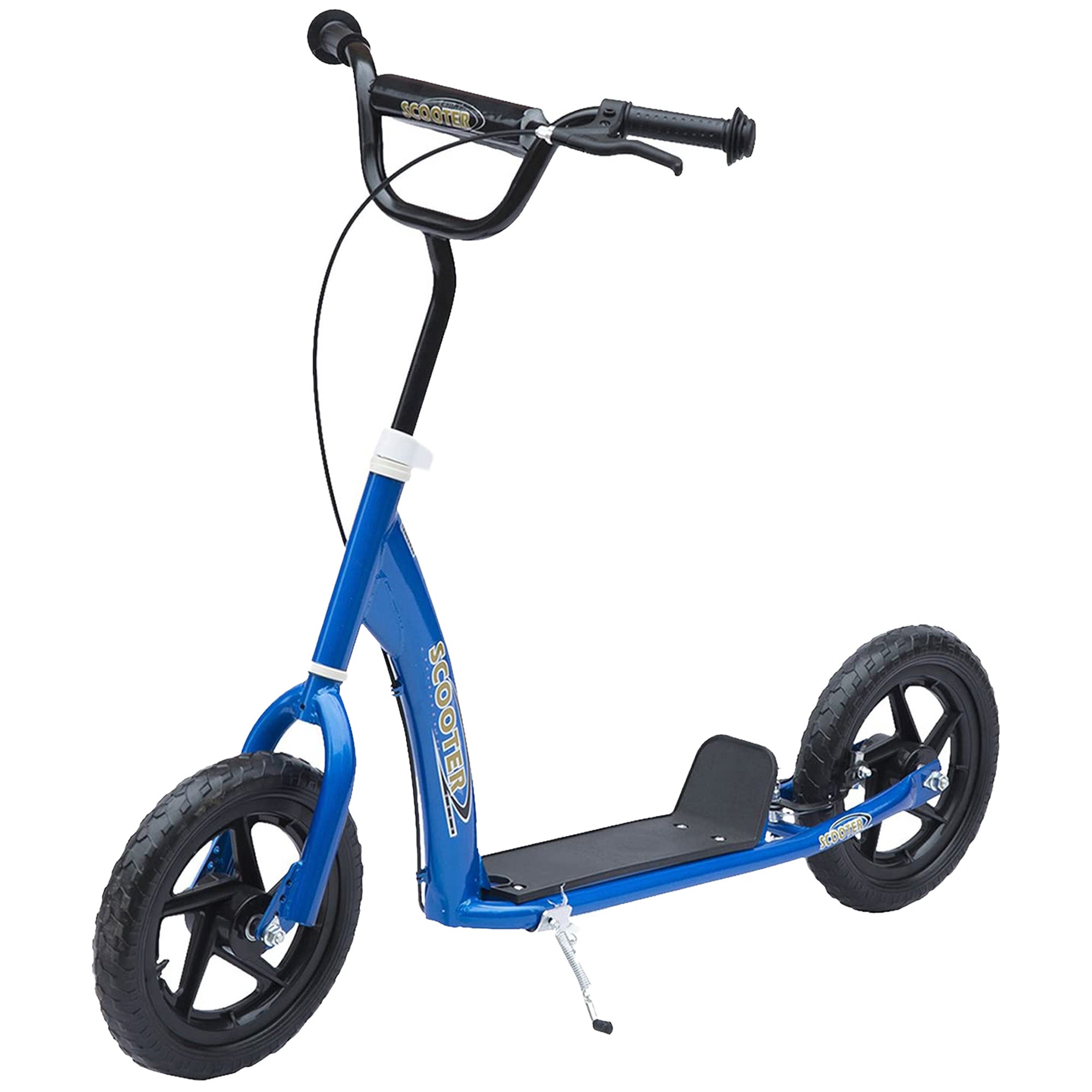 HOMCOM Kids Scooter Kick Scooter, with 12" EVA Tyres, Rear Brake, Big Wheels Scooter for 5-12 Years , Blue