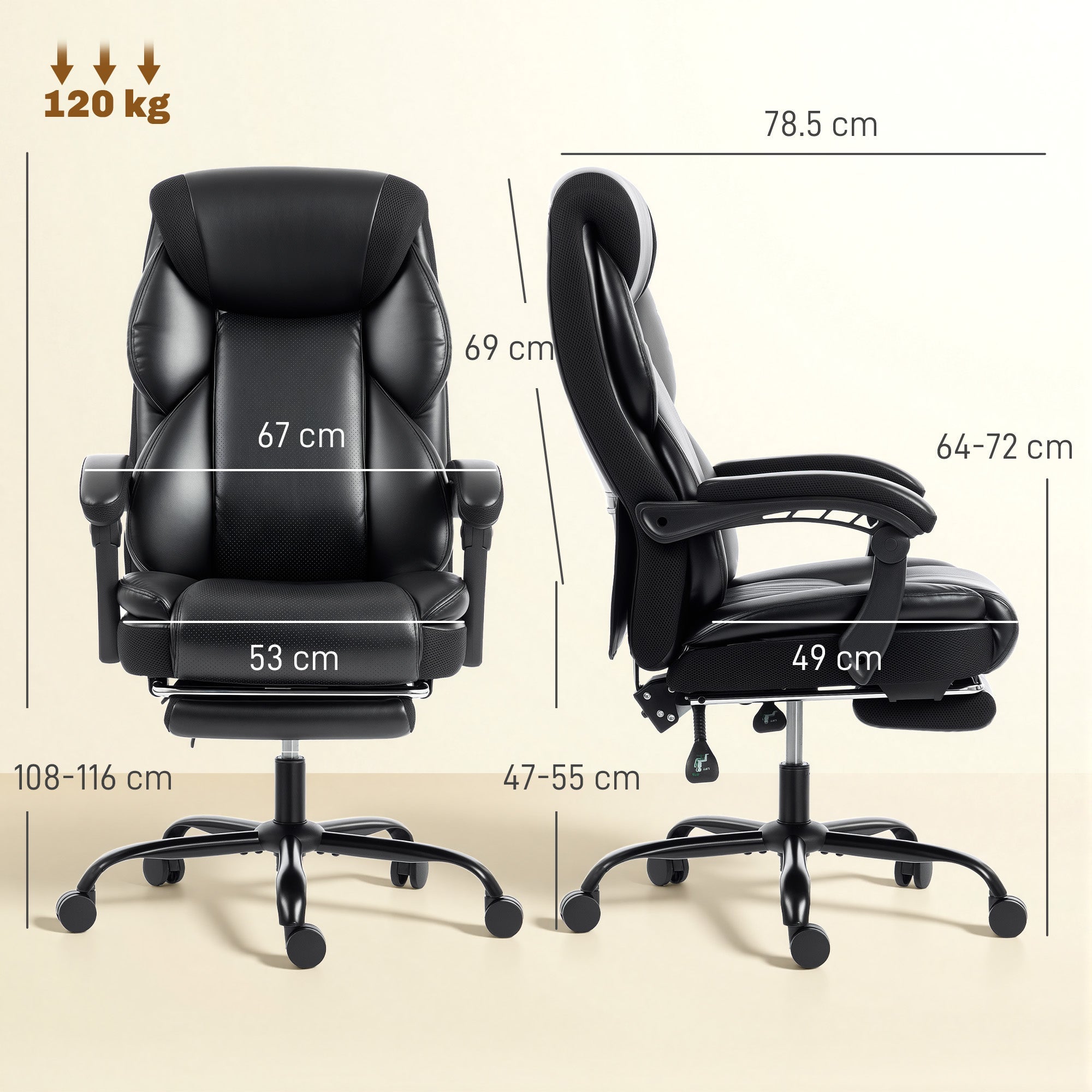 HOMCOM Adjustable Office Chair Reclining Computer Desk Chair with Footrest, Armrest, Casters, Black