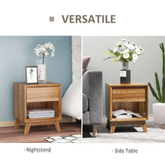HOMCOM Modern Bedside Table Nightstand, Living Room End Table, Side Table with Drawer and Shelf, Walnut Brown