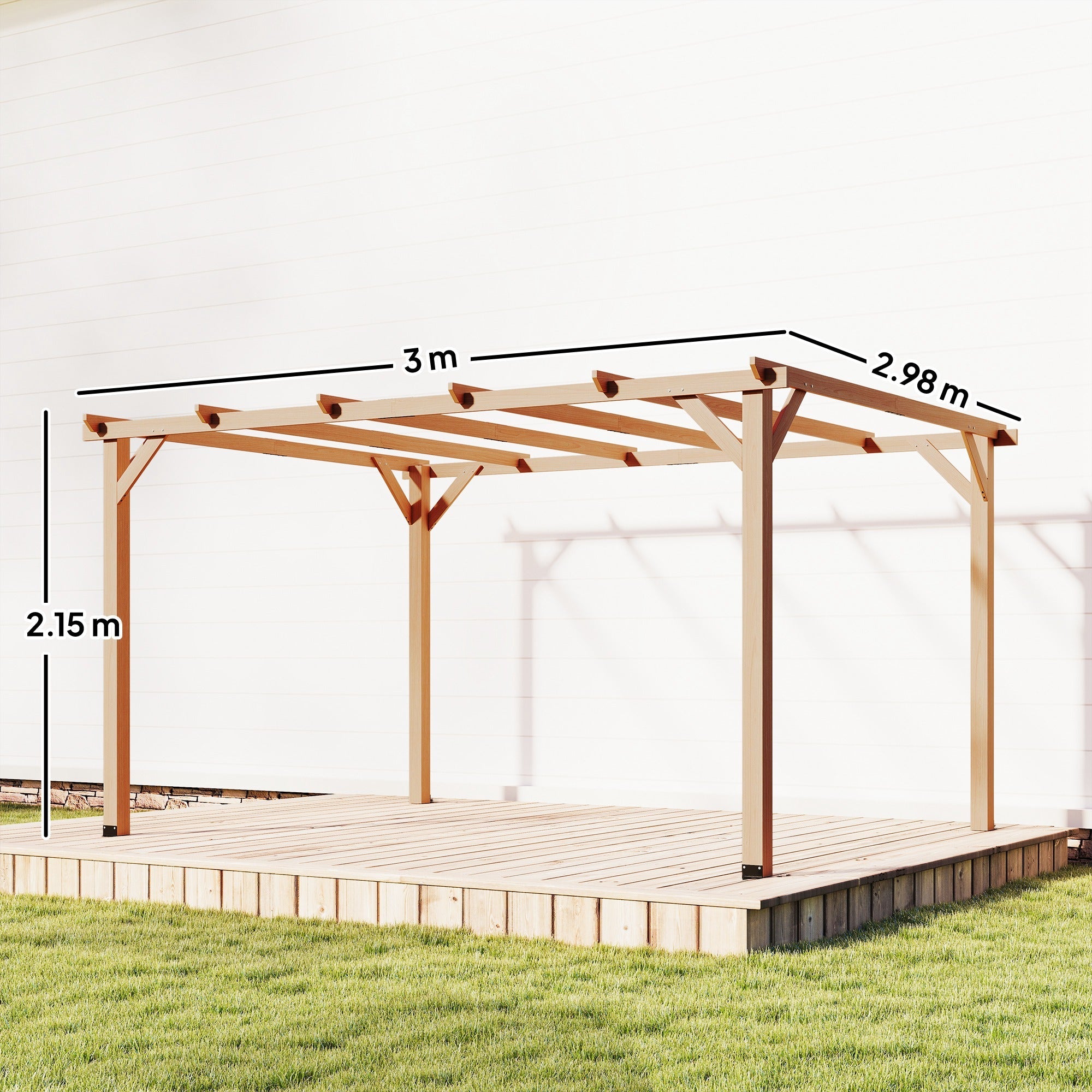 Outsunny 4 x 3 m Wooden Pergola Kit, Garden Pergola Gazebo Grape Trellis with Triangle Supports, 6 Beams, Maple Wood-effect