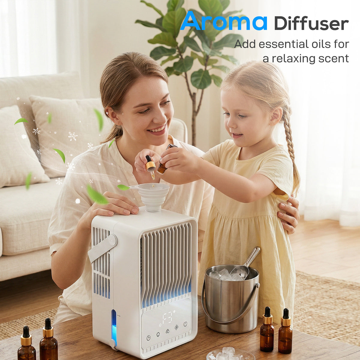 HOMCOM Portable Air Conditioner, 4-in-1 Mini Air Cooler with 3 Wind Speed, 2 Mist Mode, 7 Colour RGB Light, White